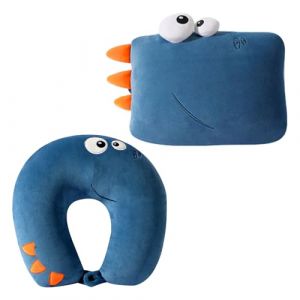 Coussin de voyage pour enfant - Dinosaure - 2 en 1 - Cale-nuque pour enfants et enfant - Coussin en U en peluche - Pour voyage, avion, voiture, maison - Bleu fonc&eacute; (KingfanshuRICH, neuf)