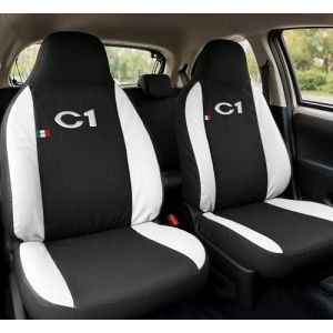Auto Accessori Lupex - Housses pour siège de Voiture, compatibles Housses de siège de Voiture pour C1, Noir Blanc, Made in Italy, Avant et arrière, Tissu Polyester, Housses intérieures de Voiture (LUPEX SHOP, neuf)