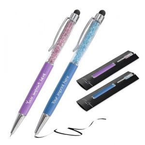 Jolis Papiers Stylo personnalisé métallisé 2 en 1 avec votre texte personnalisé de haute qualité avec cristaux intégrés. 13 coloris disponibles (Cristaux, Violet/Bleu denim, 2) (Jolis Papiers, neuf)
