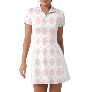FKEEP Robe de golf athlétique à col polo pour femme avec short – Robe décontractée sans manches avec couleurs contrastées, Motif damier rose et blanc, Taille M (xiaoer EU, neuf)