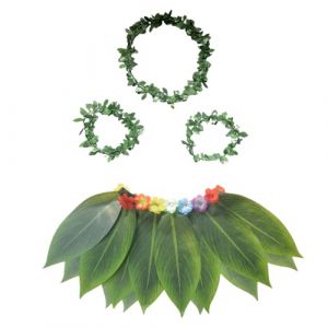 Jupe hawa&iuml;enne en herbe pour femme, costume d'herbe hawa&iuml;enne pour femme, bandeau et bracelet tropical respirant, motif feuilles r&eacute;alistes, pour v&ecirc;tements de vill&eacute;giature, f&ecirc;tes d'&eacute;t&eacute; et piscine (tianx, neuf)