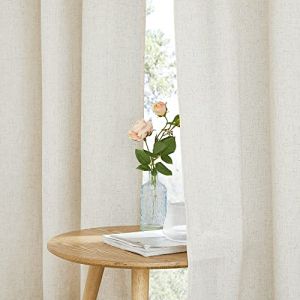 PONY DANCE Rideaux Lin Naturel &agrave; Oeillets - Rideau Voilage Semi-Transparent de F&ecirc;netre, 140L X 200H cm, Filtrer la Lumi&egrave;re Prot&eacute;ger le Priv&eacute;e, D&eacute;coration Moderne pour Salon Chambre, Beige Clair, 2 Pcs (RYB HOME EU, neuf)