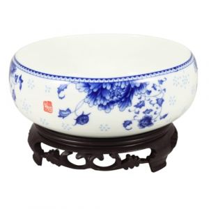 1 jeu de pots de fleurs en porcelaine bleue et blanche - Pot de fleurs profond - Planteur de nénuphars - Planteur aquatique - Plantes succulentes vivantes - Narcisses avec pot rond (Karrymao, neuf)