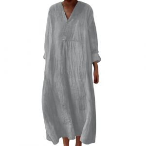 Robe Ete Femme Mi Longue Fluide Coton Chemise Robes Manches Longues Ample Casuel A-Line Imprim&eacute; Fleur Robes Col V Ronde Boh&egrave;me Robe De Soiree Femme Vintage Dress pour F&ecirc;te Travail (Anglekie, neuf)