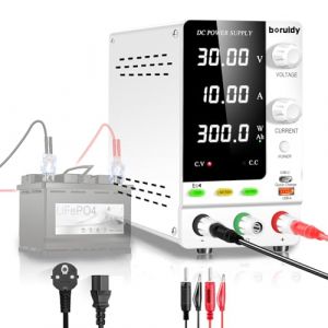 boruidy Alimentation de Laboratoire 30V 10A,Encodeur et Affichage LED &agrave; 4 Chiffres Alimentation Stabilis&eacute;e R&eacute;glable pour Chargement de Batterie 1V~24V avec Interrupteur de Sortie D&eacute;tection de Charge (Borui Tools EU, neuf)