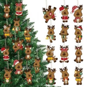 Decoration Noel Bois, 24 Pi&egrave;ces Cerf en Bois Decoration Suspension Noel, Deco Sapin de Noel en Bois, Cerf de Noel Decoration, Suspension Ornement Sapin de Noel pour Int&eacute;rieure Festive (TG DRAGON TRADING LTD, neuf)