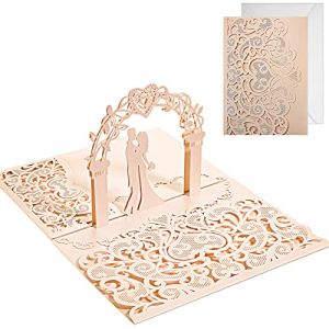 Faccito Pop-Up Carte de Mariage Carte de Fiançailles Pop-Up 3D Cartes de Mariage avec Amoureux Romantiques 3D Carte de Vœux Romantique avec Enveloppes pour Couples Mariés Saint-Valentin (Rose) (Ringterger, neuf)