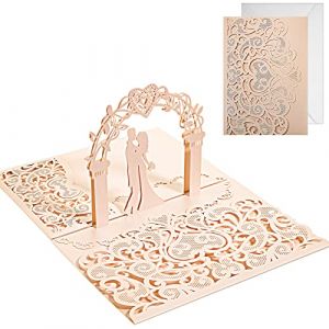 Pop-Up Carte de Mariage Carte de Fiançailles Pop-Up 3D Cartes de Mariage avec Amoureux Romantiques 3D Carte de Vœux Romantique avec Enveloppes pour Couples Mariés Saint-Valentin (Rose) (Ringterger, neuf)