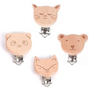 Attache Sucette, Attache Tétine, Sucette Clips, Bebe Pince, 4PC Porte Sucette Forme de Dessin Animé pour Bébé Attache Tétine Attachée aux Vêtements Landau (DIDIhouse, neuf)