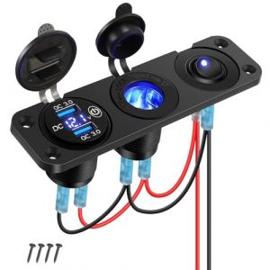 Thlevel Panneau de Prise Chargeur Voiture 12V QC3.0 USB avec d'allume Cigarette Voltmètre à LED et Interrupteur Bascule pour Bateau SUV Camion Caravane Marine (Chensihaoyu Tech, neuf)