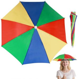 Chapeau Parapluie, Parapluie de Tete Pliable pour Adultes et Enfants, Chapeau de Parapluie avec Bande Élastique, Casquette de Parasol Arc-en-Ciel pour Festival Plage Camping Pêche Randonnée (xinmaimaoyi, neuf)