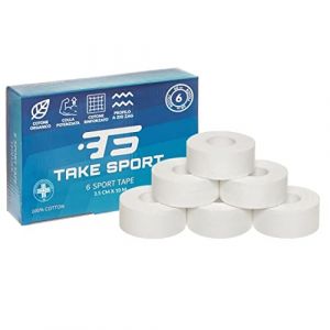 TS Take Sport® Strap sport 2,5 cm x 10 m – 6 rouleaux, sparadrap sportif fin en coton non élastique, bande adhésive pour doigts et petites articulations, strapping boxe crossfit volley football (FCOM srl, neuf)