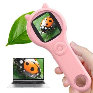 200X Microscope pour Enfants, Microscope Numérique Portable avec Écran IPS de 2", Microscope de Poche avec 8 LED Réglables, Vue PC Compatible avec Windows, Cadeau ouet pour Enfants 3-12 Ans - Rose (Judiantech, neuf)
