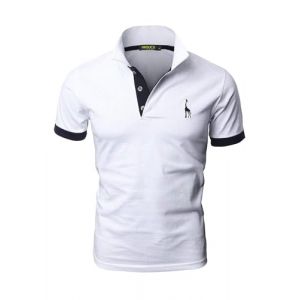VMSUCIJ Hommes Broderie Girafe Coton Manche Courte Mode Classique Basique Col Polo Golf Chemise,07 Blanc+Noir,XXL (Zting, neuf)