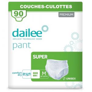 Dailee Pants Super M - 90x Couches Adultes, 6 Paquets de 15 Couche Culotte Incontinence Femme et Homme - Slip Incontinence, 90 Culotte Jetable (Clikeaze FR, neuf)