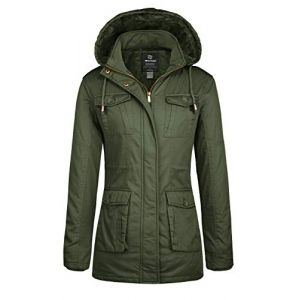 Wantdo Femme Hiver Vestes en Coton Classique Coupe Mince Manteau &agrave; Capuche Doublure Sherpa Veste de Style Militaire Veste D&eacute;contract&eacute;e Vert Militaire M (C'est&nbsp;la&nbsp;vie, neuf)