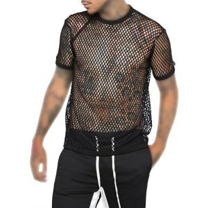 Maille Filet de p&ecirc;che Manches Courtes pour Hommes T-Shirt &agrave; col Rond Mesh Muscle Sport Fitness t-Shirt d'&eacute;t&eacute; (Noir,3XL) (ZDJSWJ STORE, neuf)