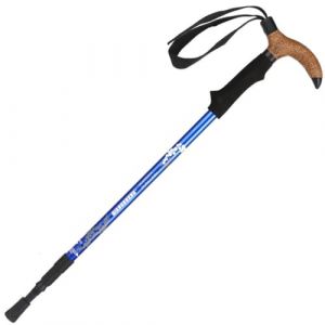 B&acirc;ton de trekking avec poign&eacute;e en li&egrave;ge - B&acirc;ton de marche t&eacute;lescopique en alliage d'aluminium &eacute;pais - Trois pi&egrave;ces - R&eacute;glable - B&acirc;ton de trekking t&eacute;lescopique - Absorbe les chocs - Bleu (atshangmao, neuf)