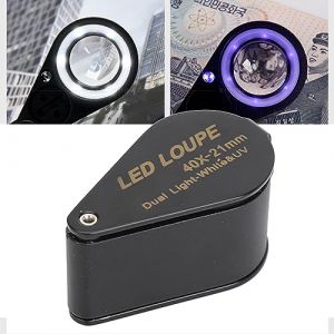 Loupe de Bijoutier 40X avec LED et Lumi&egrave;re UV, Loupe Pliante de Poche Rechargeable, Mini Loupe en M&eacute;tal pour Bijoutier, Philat&eacute;liste de Timbres, Pi&egrave;ce de Monnaie Numismatique (Plyistyeu, neuf)