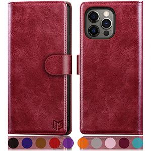 SUANPOT Etui Coque pour iPhone 13 Pro 6,1 Pouces [RFID Blocage] [Magnétique Protection] Fentes pour Cartes Protection Etui Housse Premium en Cuir PU,Apple 13 Pro Etui Portefeuille Rouge (KAPRETSOUStore, neuf)