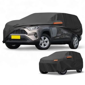 Partuto Housse De Voiture &Eacute;tanche Toutes Saisons pour Automobile Ext&eacute;rieure Anti-UV Soleil Pluie Protection Compl&egrave;te Ext&eacute;rieure pour Toyota Rav4 Noir avec Bandes R&eacute;fl&eacute;chissantes (Part to u, neuf)