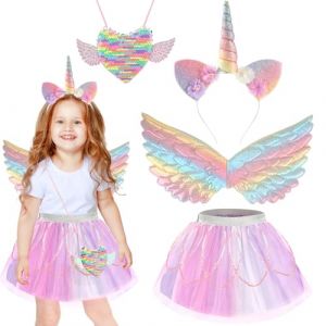 Beipegin Deguisement Licorne Fille Jupe Tutu avec Ailes Bandeau Licorne Deguisement Princesse Fille Costume Licorne pour Carnaval F&ecirc;te Anniversaire Cadeaux (Bpeow eu, neuf)