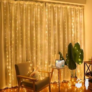 Bigzom Rideau de lumière de fée,Rideau de lumière intérieur extérieur 2x2 m Lumières de fée intérieure 200 LED IP65 Imperméable Rideau de lumière de fée avec 10 crochets pour la Saint-Valentin (Blanc (HUIYOU-EU, neuf)