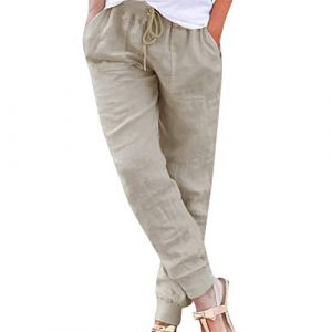 Pantalon Coton Lin Femme, Pantalons Fluide Femme Sarouel été Léger Décontractés Mode Pantacourt Confortable Rétro Pants Chic Elegant Taille Elastique Pantalons De Sport Jogging Baggy Yoga avec Poches (Zhiyao(Exclusif à 50%-80% réduction), neuf)