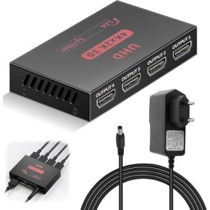 Splitter HDMI 1 Entr&eacute;e 4 Sorties, R&eacute;partiteur 4K Duplicateur Supporte 3D 4K 1080p, Multiprise HDMI avec Adaptateur Secteur, pour TV, PS3, PS4, X-Box, Moniteur, Projecteur (ZhangLiangXu, neuf)