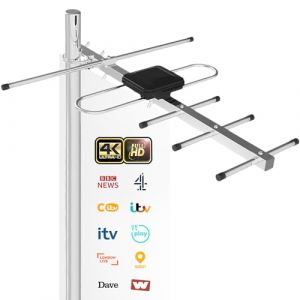 Antenne TV Ext&eacute;rieure 5 &Eacute;l&eacute;ments Yagi &ndash; R&eacute;ception TNT HD/UHD 4K &ndash; Antenne R&acirc;teau Longue Port&eacute;e Compatible DVB-T/T2 &ndash; R&eacute;sistante aux Intemp&eacute;ries &ndash; C&acirc;ble Coaxial 8 M Inclus (Kalak, neuf)