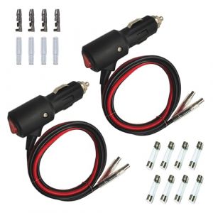 GTIWUNG 2 Pièces Prise Allume Cigare, Voiture Allume Cigare Socket Mâle, DC 12V 24V Adaptateur Mâle pour Allume-Cigare avec Câble D'alimentation 14AWG 57CM, avec Interrupteur (GTIWUNG-FR, neuf)
