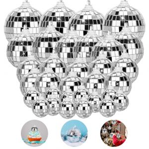 TranRantic 32 Pi&egrave;ces Boule &agrave; Facette Kit, Boule Disco Brillant avec Corde, Deco Disco R&eacute;utilisable, Mini Boule Disco pour D&eacute;coration de G&acirc;teaux, F&ecirc;te, Bar, D&eacute;coration de Vacances(Argent) (Zheranstore, neuf)