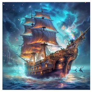 TDFERAN 40x40CM Diamant Painting Bateau, Diamond Painting Bateau Voilier, Broderie Diamant Kit Complet de Peinture Diamant Broderie Pirate pour D&eacute;coration Murale Puzzle Fait Main en Strass (LISHHUZ, neuf)
