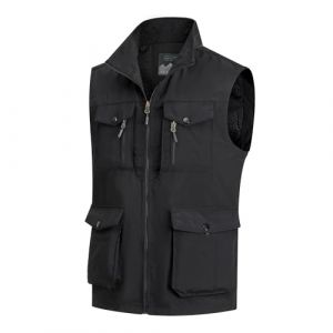 MeiLayM Homme Gilet de P&ecirc;che en Multi-Poches Plein Air &Agrave; S&eacute;chage Rapide Gilet Sport Sans Manche Veste L&eacute;g&egrave;re Respirant Veste Loisirs Camping Gilet de Photographie Noir,XXL (MeiLayM, neuf)