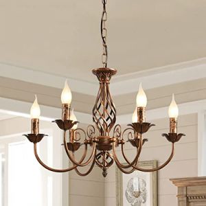 JIINOO Lustre Style Traditionnel Pays, Bougie Vintage Bronze Réglable en Hauteur Suspension Luminaire Lustre en Fer Forgé, 6 Lumières Ferme Classique Pendentif Éclairage Luminaire (Jiinoo Lighting Store, neuf)