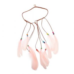 VICASKY Bandeau de cheveux paon - Bandeau floral - Bandeau de mariage - Tribal - Bijou de cheveux d'Halloween - Bandeau pour femme - Perles en bois rose (Belicious Helper, neuf)