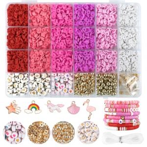 yumcute Kit de fabrication de bracelets en perles d'argile, 3000 pi&egrave;ces Kit de fabrication de bijoux, Kit de perles d'argile 6 couleurs, Kit de fabrication de bracelets d'amiti&eacute; roses, perles plates (Philise, neuf)