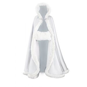 BEAUTELICATE Femme Cape à Capuche Longue Fausse Fourrure Manteau Poncho avec Capuchon Vintage Chaude pour Femme Mariée Mariage De Hiver Noël Halloween Médiévale Carnaval Deguisement Blanc, 127cm (BEAUTELICATE-FR, neuf)
