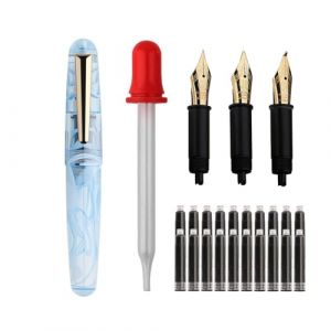 SIPLIV Majohn Q2 Mini stylo plume de voyage en r&eacute;sine iridium &agrave; pointe fine avec 3 pointes de stylo, pipette courte et 20 cartouches d'encre noire Bleu (SIPLIV, neuf)