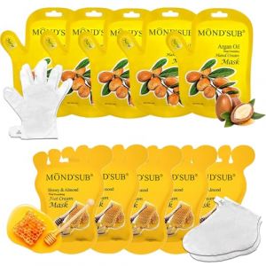 Lot de 10 paires de masques hydratants pour les mains, 5 paires de gants à l'huile d'argan et 5 paires de chaussettes au miel et aux amandes, masques nourrissants, hydratants, réparateurs, masques (Elitzia beauty, neuf)