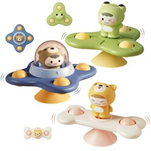 Jouet Ventouse Bébé sans BPA, Hand Spinner Bebe Ventouse Baby Spinner Jouets de Bain Sensoriel Animaux Jouet Ventouse Chaise Haute pour Voyage Voiture Avion Cadeau Anniversaire Baptêmes 3 Mois 1 an (QK-Jing, neuf)