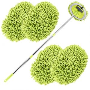 160cm Brosse Lavage Voiture Nettoyage &agrave; Manche Long Kit de Vadrouille, 2 en 1 Chenille Microfibre Balai Pinceau ​pour V&eacute;hicule Voitures Camion Caravane, sans Rayures(4 x T&ecirc;tes de Vadrouille) ﻿ (StarVast, neuf)