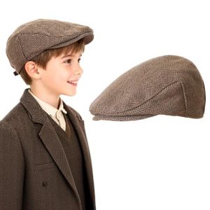 Casquette Plate pour Enfant, Chapeau Pour le Jour de la Victoire, Style Victorien Chapeau Gavroche Vintage en Tweed pour Costume d'&eacute;vacu&eacute; 1940 Spectacle Victorien pour Gar&ccedil;ons de 6 &agrave; 9 ans (Brun) (AffeGifts FR, neuf)