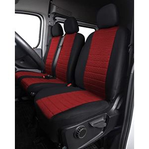 TOYOUN Housse de Siege Camionnette Camions 3 Places Housses Couverture Couvre Sieges Voiture Universel Avant Simple et Double pour Conducteur et Passager 2 + 1 Jeu Complet en Tissu Lavable - Rouge (TOYOUN-EN, neuf)