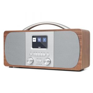 LEMEGA DR6 Radio Portable Stéréo Dab,Radio en Bois avec Bluetooth,Radio FM de Cuisine,Double Alarme,Minuteur de Sommeil, 40 Présélections, Grand écran Couleur,Alimentation par Secteur ou Piles,Noyer (LEMEGA EU, neuf)