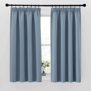 PONY DANCE Rideau pour Petite Fenetre - Rideau Court Occultant Thermiques Décoration Chambre Cuisine Double Panneaux pour Maison Galon Fronceur Brise-bise, L 140 x H 145 cm, Bleu Vintage (RYB HOME EU, neuf)
