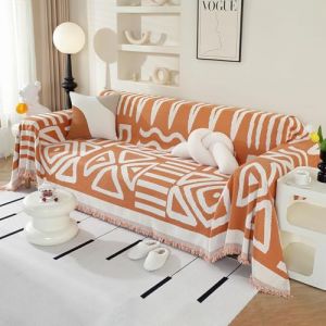 Royhom Housse de Canapé d'angle, Housse Canapé 4 Places, Orange Couvre Canape Chenille, Protege Canape Angle avec Glands Décoratifs, Anti-Rides, Boho Orange, 230x380 cm (Royhom Europe, neuf)