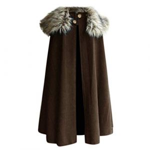 Darringls Cape &agrave; col en fourrure pour homme, style m&eacute;di&eacute;val, gothique, vintage, poncho, Halloween, cosplay, costume de carnaval, veste d'hiver, trench, manteau d'hiver chaud, long, manteau cardigan (Darringls, neuf)