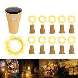ALED LIGHT Lot de 10 Guirlandes Lumineuses LED Solaire Bouchon de la Bouteille 1m 10 LEDs Fil de Cuivre Lumi&egrave;re D&eacute;corative pour DIY Bouteille Bar Chambre Mariage No&euml;l Halloween F&ecirc;te - Blanc Chaud (ALED LIGHTING, neuf)