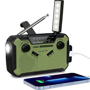 Radio Solaire Manivelle, PRUNUS J-369 Poste Radio Dynamo AM/FM Radio a Pile Survie avec Batterie 3000mAh Radio Portable Rechargeable SOS Alarm/Lampe Torche/3W, pour Ourdoor, Emergency (Vert) (PRUNUS, neuf)